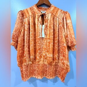 Rachel Zoe Orange Women's Short Sleeve Top Size L NWT